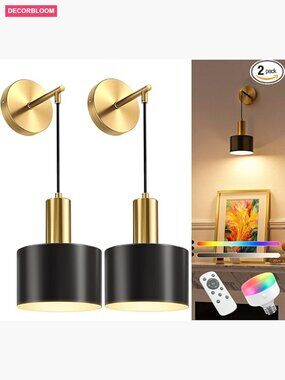 Wireless Rechargeable Wall Sconces Set of 2 with Remote, Dimmable LED Lights